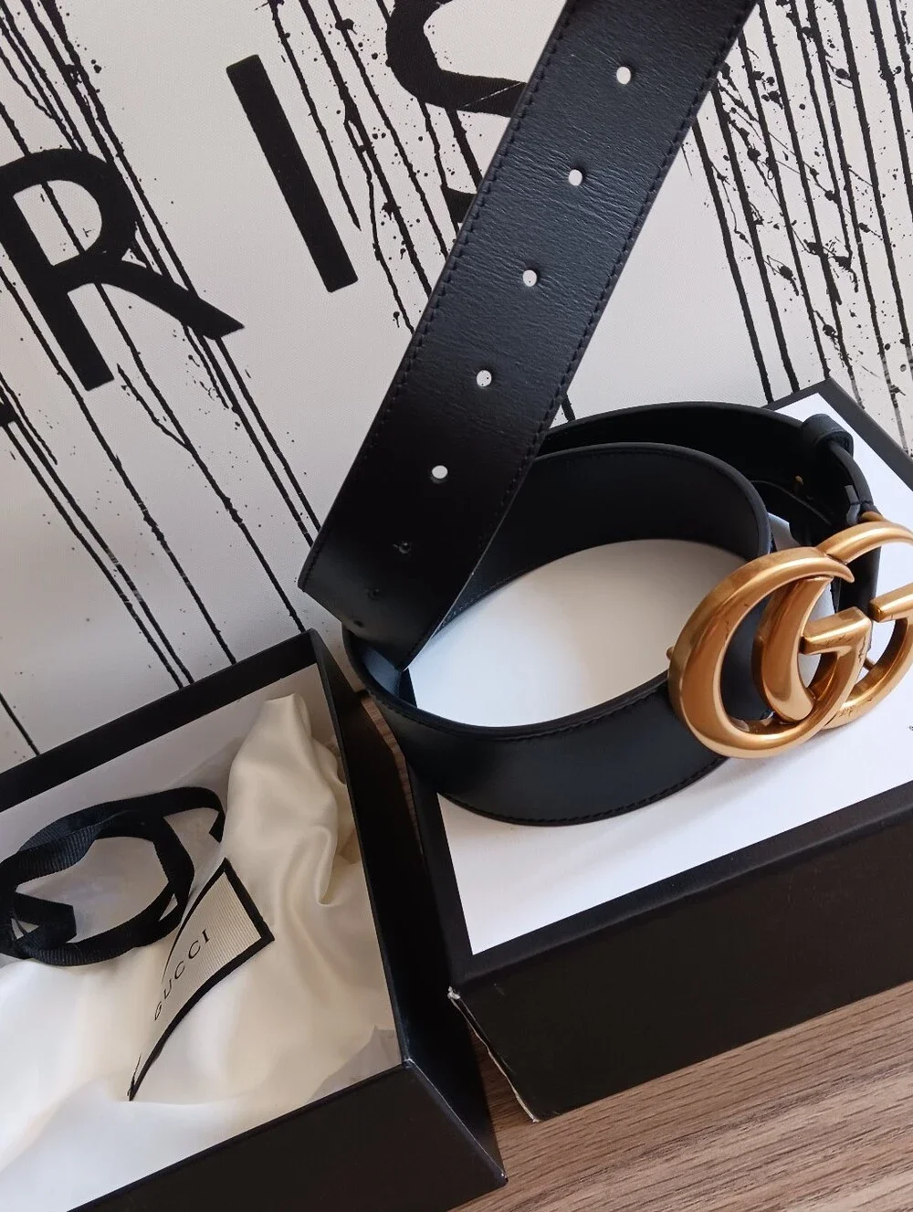 Gucci Black Leather Belt With Double GG Buckle Size 80-32